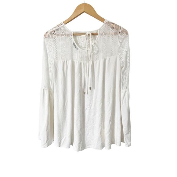 Desigual Neusifu White Bell Long Sleeve Boho Gold Mandala Top Size Medium - Picture 5 of 7